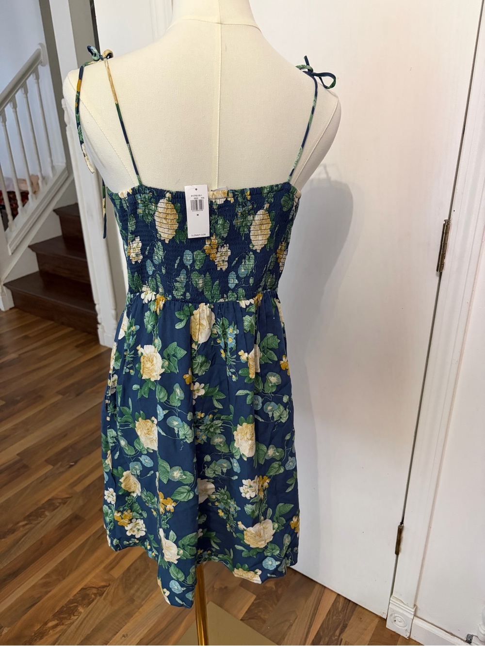 Navy Yellow Roses Floral Tie-Shoulder Mini Dress, NWT, Medium - Picture 7 of 11